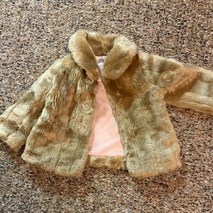 Old Navy Plush Faux Fur Pea Coat in Camel with Pink Lining